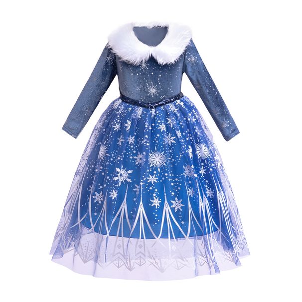 Kinderkleidung 2024 Winter Prinzessin Kleid Weihnachtsgeschenk Mädchen Pelzkragen Prinzessin Kleid Frozen_voghion.com