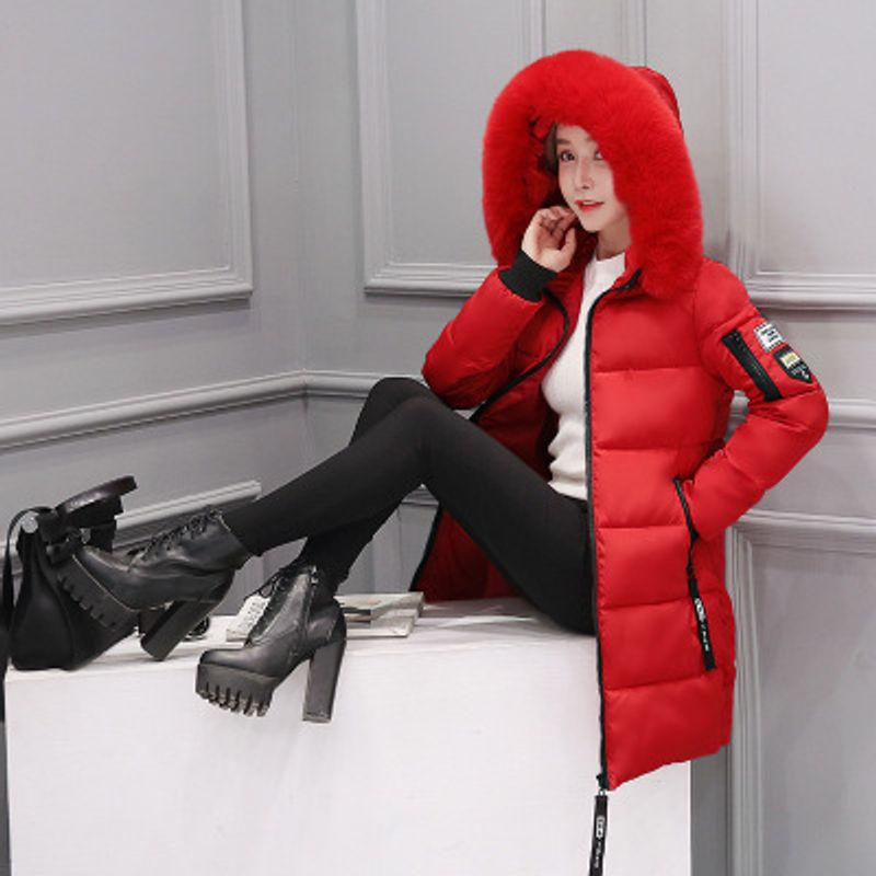 Women's Clothing Large Hair Collar Warm Jacket Padded Jacket Slim Medium Long Fashion Padded Jacket_voghion.com