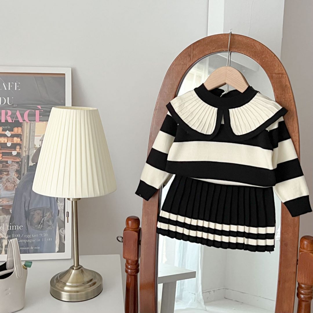 JINYONG Pigers sweatersæt Nederdel Pige Baby Strikket og Moderigtig Pullover Head Langærmet To Delt_voghion.com