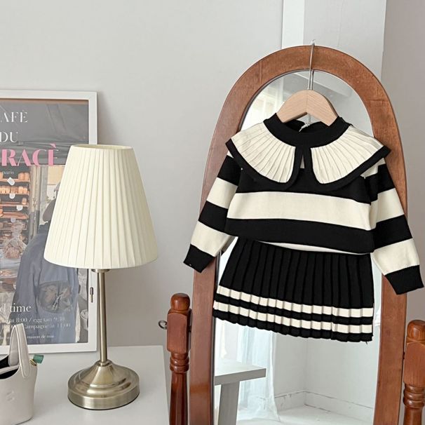 JINYONG Pigers sweatersæt Nederdel Pige Baby Strikket og Moderigtig Pullover Head Langærmet To Delt_voghion.com