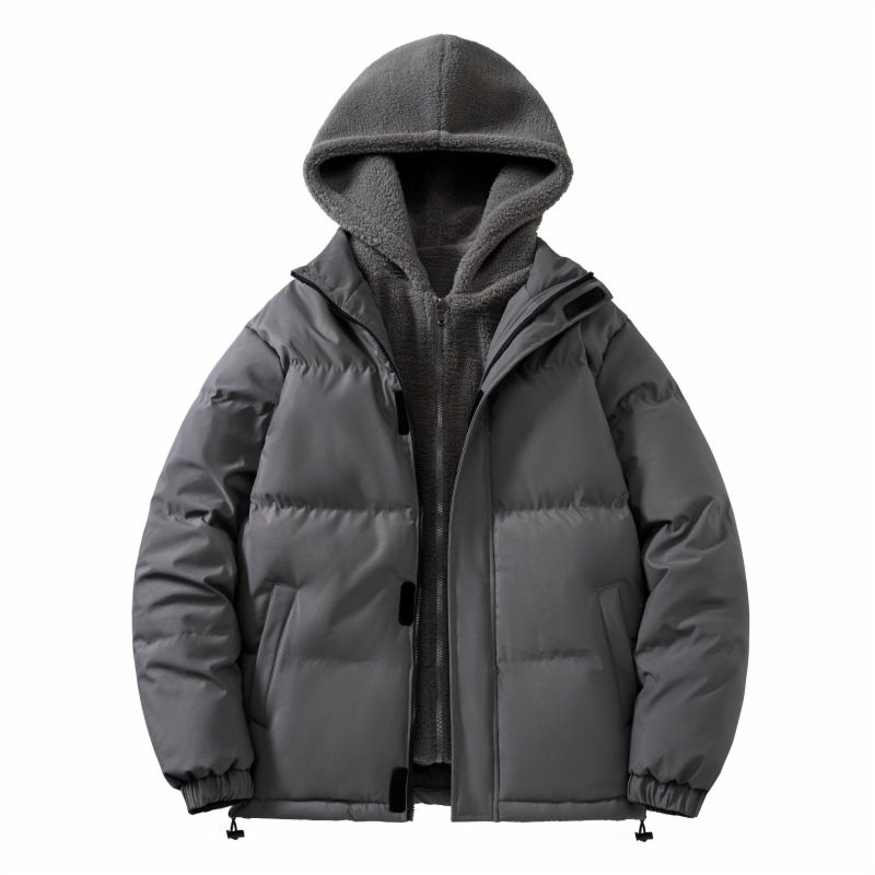 Casaco de inverno com capuz e forro de lã para homens, jaqueta tipo suéter com partículas de sherpa, roupa casual folgada, agasalho com isolamento para clima frio_voghion.com