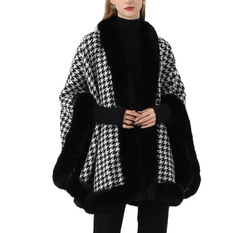 Woolen collar plaid shawl scarf cape woolen coat cape for women_voghion.com