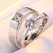 Silver-Plated Four-Prong Couple Pair Diamond Simulated Six-Prong Zircon Engagement Proposal Rings_voghion.com
