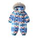 Kindersneeuwpak met fleecevoering en capuchon voor moeder en kinderen - Winter alles-in-één jumpsuit voor peuters, zachte en warme polyester bovenkleding, blauw/zwart (90-120 cm)_voghion.com