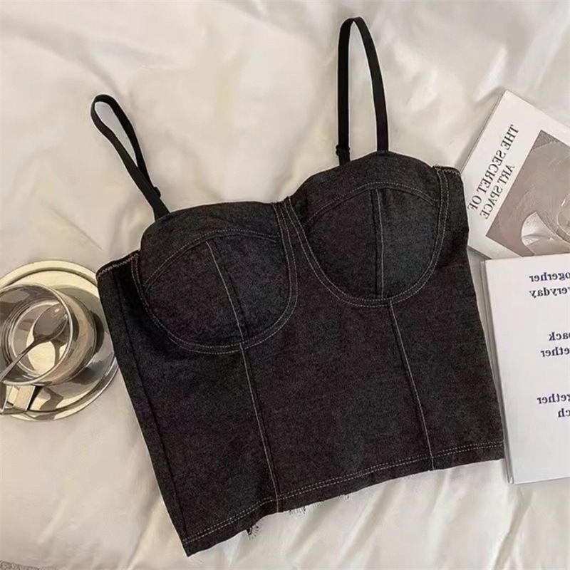 Women's Clothing Denim Suspenders With Chest Pad Vest For Women Summer New Sexy Slim Temperament Bottoming Beautiful Back Sleeveless Top_voghion.com