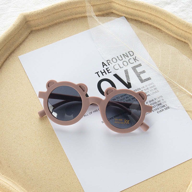 Girls Solid Color Cartoon Shape Round Frame Frosted Sunglasses_voghion.com
