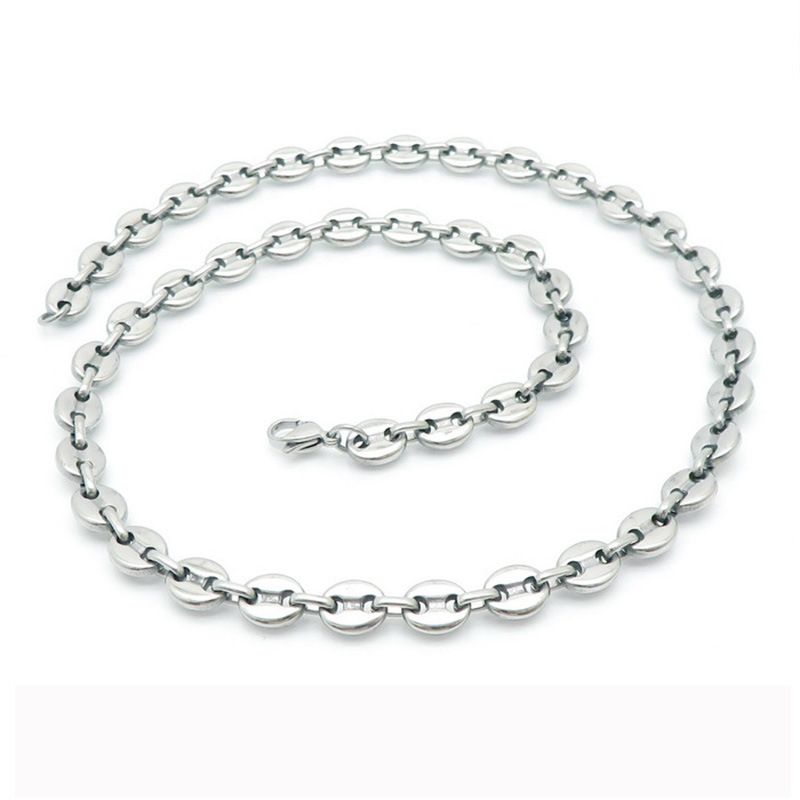 Collana con braccialetto a forma di naso di maiale, in acciaio inossidabile, con ciondolo a forma di ruota di carte da gioco, stile ovale, semplice e alla moda, da donna_voghion.com