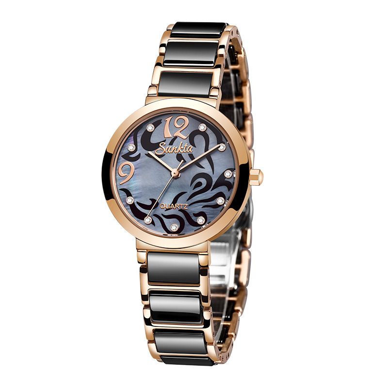 SUNKTA ST6609 Nuovo orologio da donna con movimento al quarzo e quadrante con motivo in ceramica, regalo per festival_voghion.com