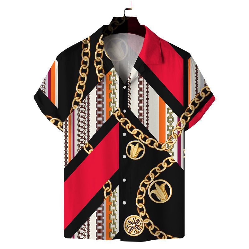 2023 Fashion resort leisure geometric pattern printed men's printed shirt_voghion.com
