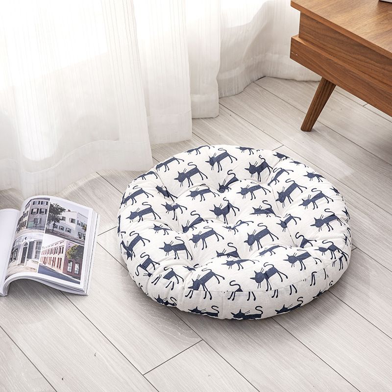 Round Cotton-Linen Cushion With Floral Print - Soft Seat & Backrest Pillow For Floor, Tatami, Bay Window, And Chairs_voghion.com
