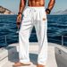 Four Seasons Thin Beach Casual Lace-Up New Men's Cotton Linen Drawstring Straight Long Pants_voghion.com
