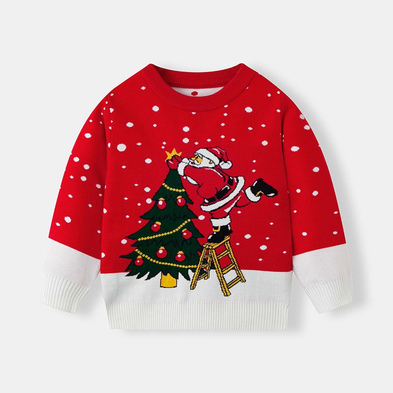 Cozy Christmas Santa Knit Sweater For Kids - Soft Long Sleeve Pullover With Cute Cartoon Design - Unisex Toddler & Children's Top (3-8 Year)_voghion.com