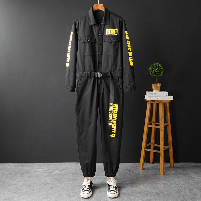 Herreklær nasjonal trend hiphop-overalls herre vår- og høstklær street dance-trykk performanceklær avslappet jumpsuit for menn_voghion.com