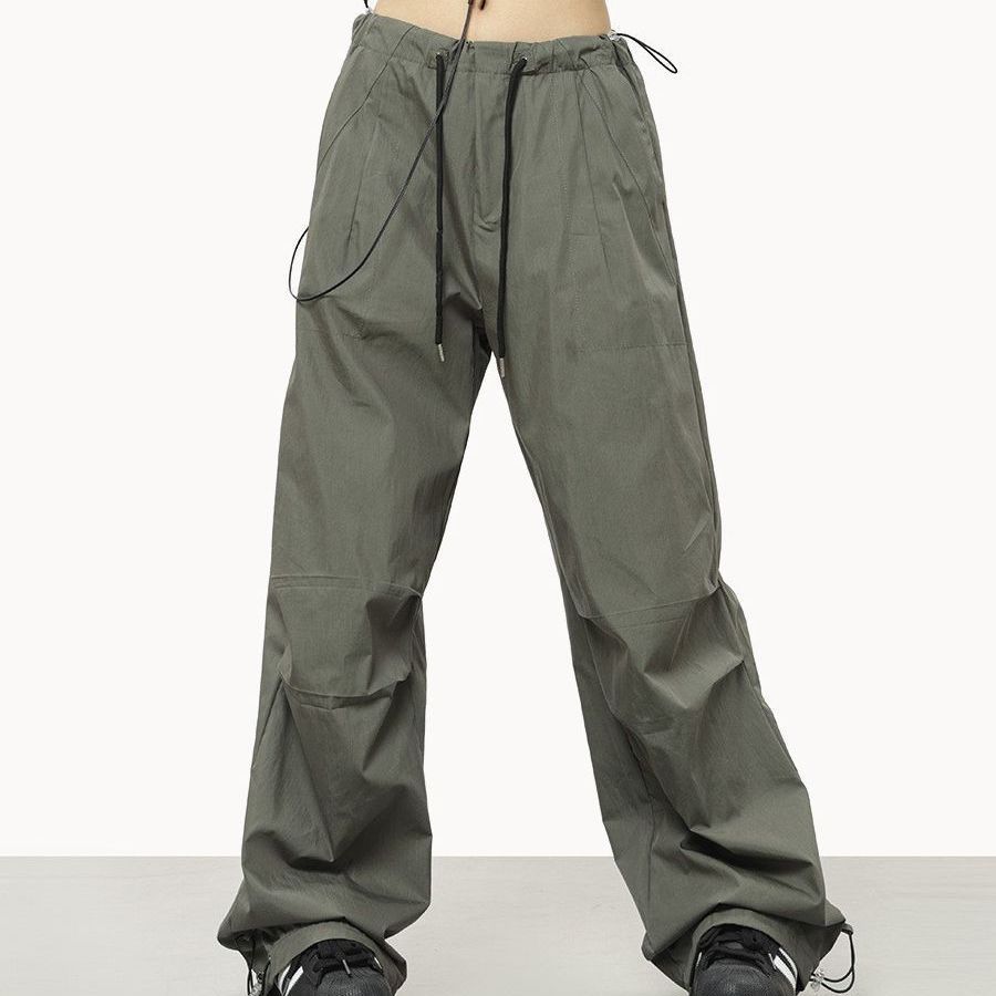 American Style Wide-Leg Cargo Unisex Summer New Drawstring Elastic Waist Versatile Sports Casual Pants_voghion.com