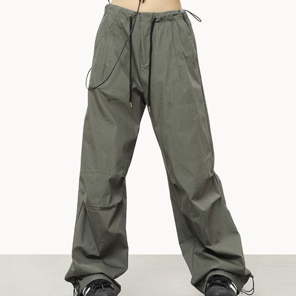 American Style Wide-Leg Cargo Unisex Summer New Drawstring Elastic Waist Versatile Sports Casual Pants_voghion.com