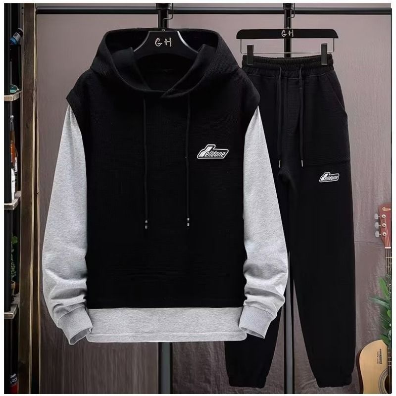 Men's Clothing Waffle Sweatshirt Suit Men's Four Seasons Brand Running Sportswear Handsome Boys Clothes Set_voghion.com