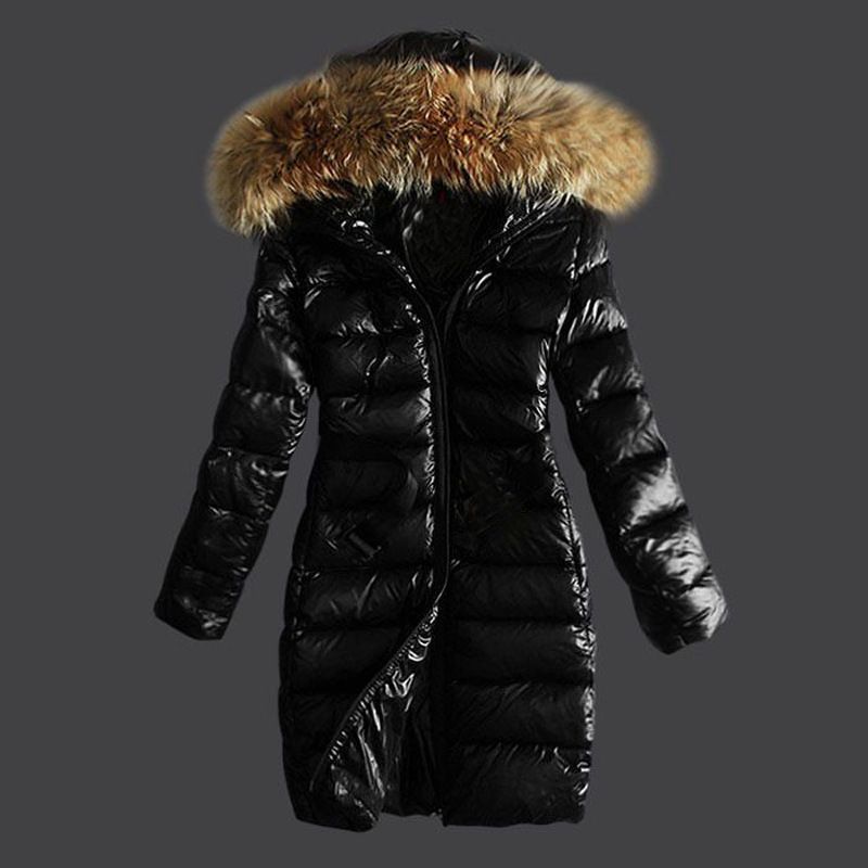 Damenbekleidung Große Waschbärpelzkragenkapuze Waschbärpelz lange Baumwolljacke Warme und dicke Baumwollkleidung_voghion.com
