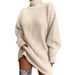 Women's Clothing Oversized Knit Sweater Dress With Drop Shoulder Sleeves & Mock Neck - Soft & Warm Longline Pullover Tunic For Casual & Office Wear_voghion.com