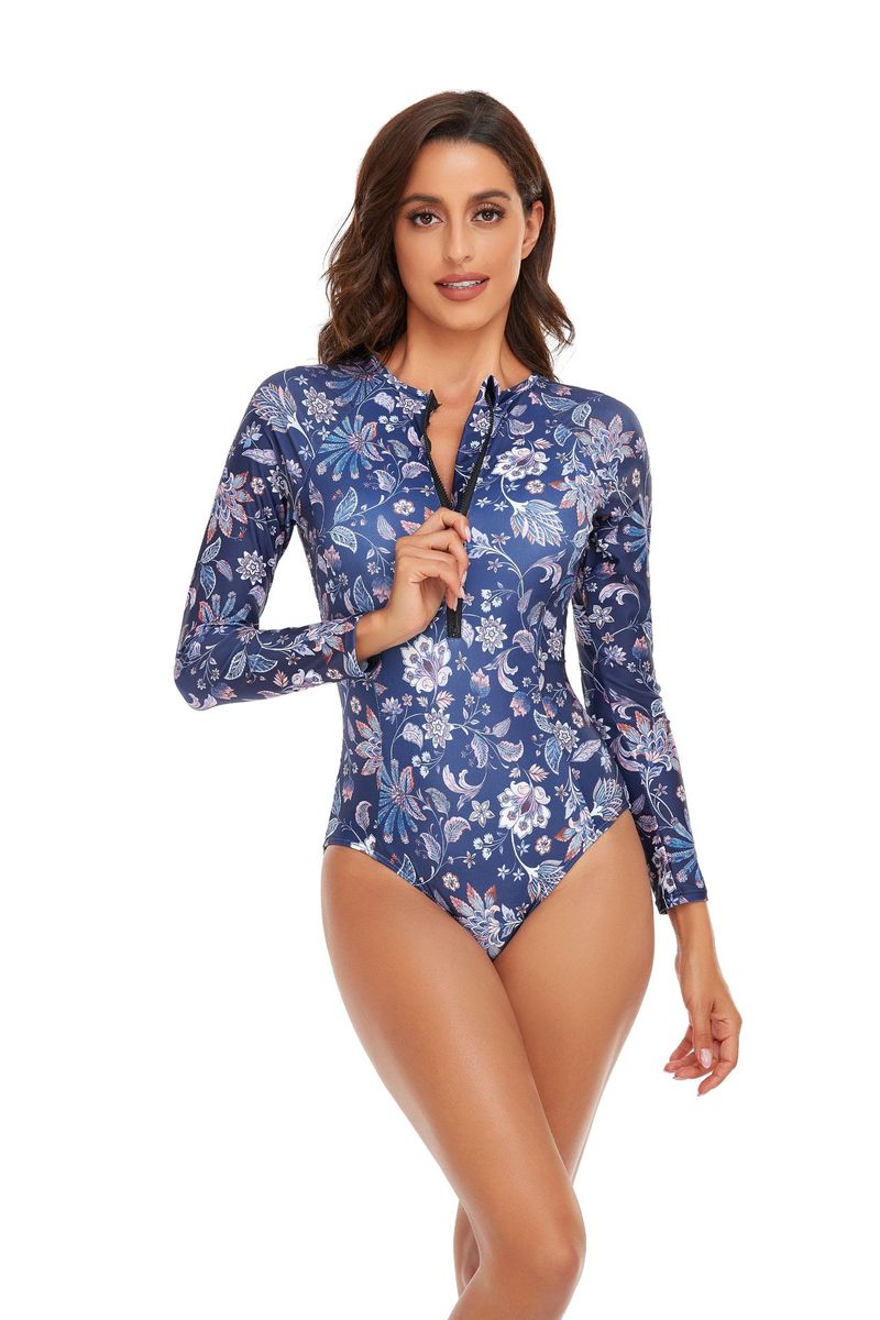 Maillot de bain une pièce européen et américain pour femmes, manches longues, sport, coutures de couleur unie, combinaison de surf pour femmes, vente en gros_voghion.com