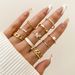 Vintage Ethnic Bohemian Women's Stacked Ring Set Vintage Inlaid Pearl Chain Ring Butterfly Open Ring Ins Wind Ring Set 10-piece Set_voghion.com