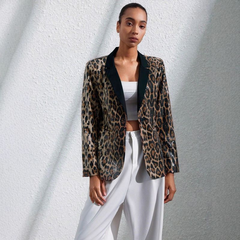 Party Style Fashion Design Classic Leopard Print Sequin Embroidery Patchwork Color Block Collar Women's Heavy Craft Suit_voghion.com