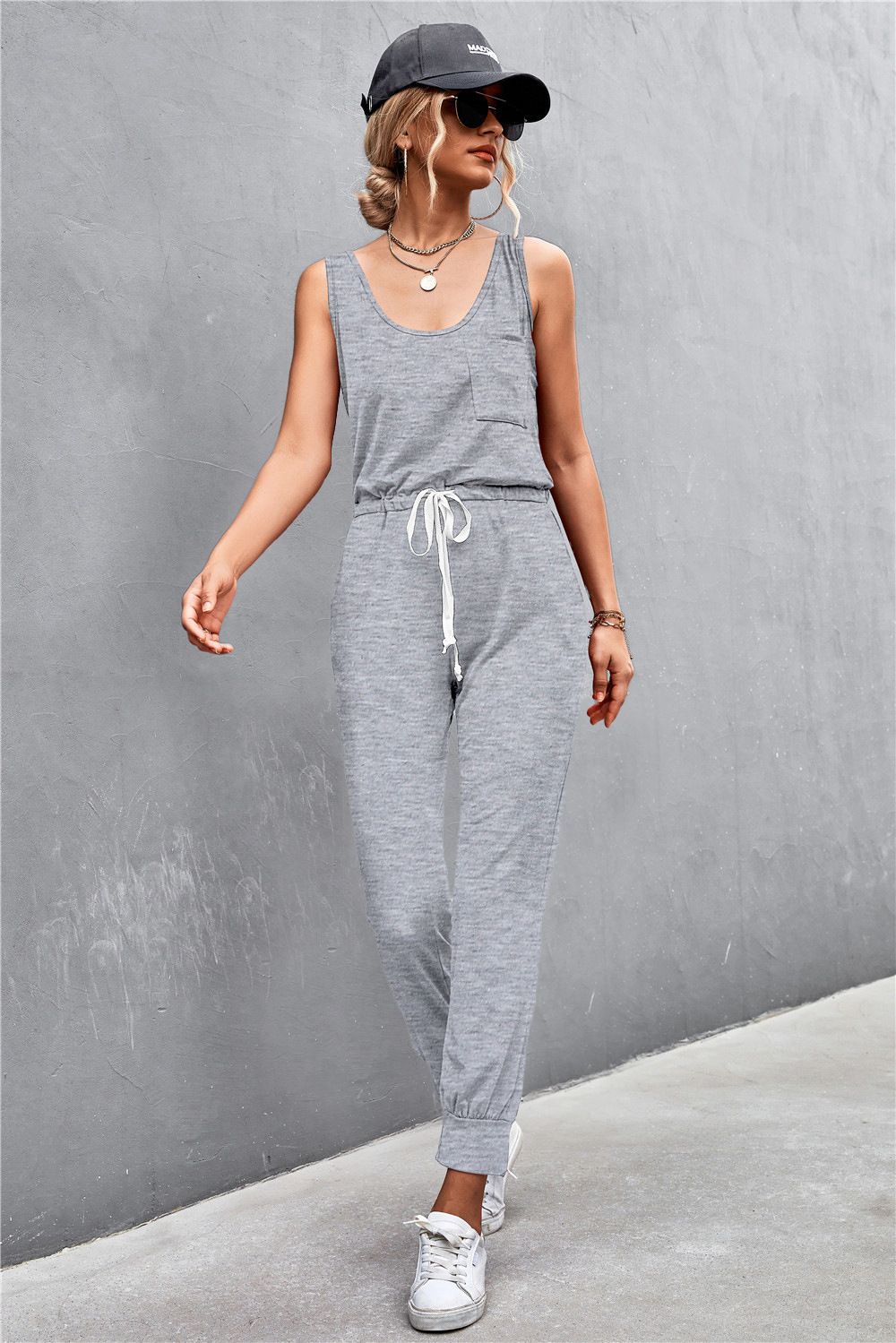 2023 Frühling/Sommer Neue Solide Ärmellose Open Back Strap Tank Top Tasche Overall_voghion.com