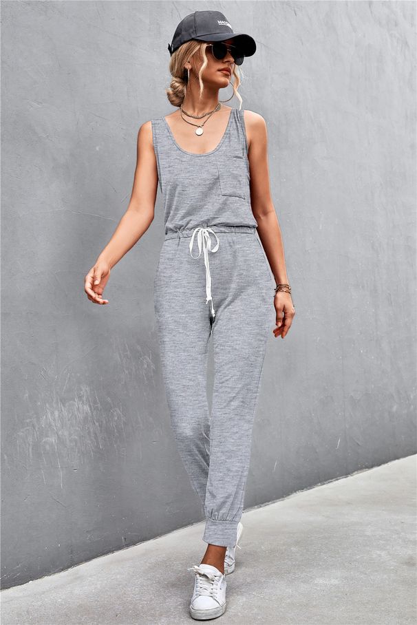 2023 Frühling/Sommer Neue Solide Ärmellose Open Back Strap Tank Top Tasche Overall_voghion.com