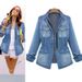 K Nuova giacca in denim da donna; cappotto a maniche lunghe di taglia comoda._voghion.com