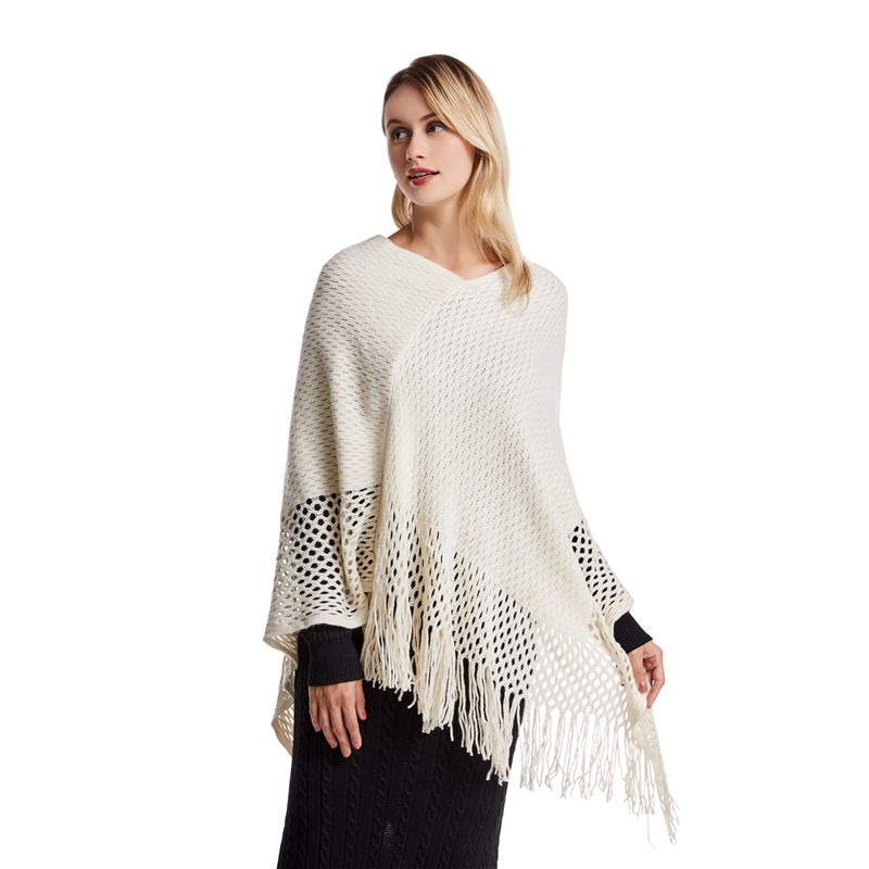 2022 Neuer Frühlings-Schultermantel, ärmellose Kopfbedeckung, Wollstrickhemd, Quastenmantel, Pullover für Damen_voghion.com