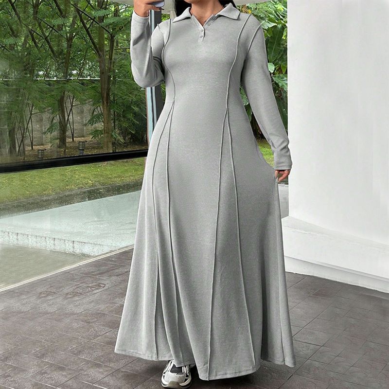 Women's Clothing plus size women's simple style casual dress autumn and winter A line to ankle long skirt_voghion.com