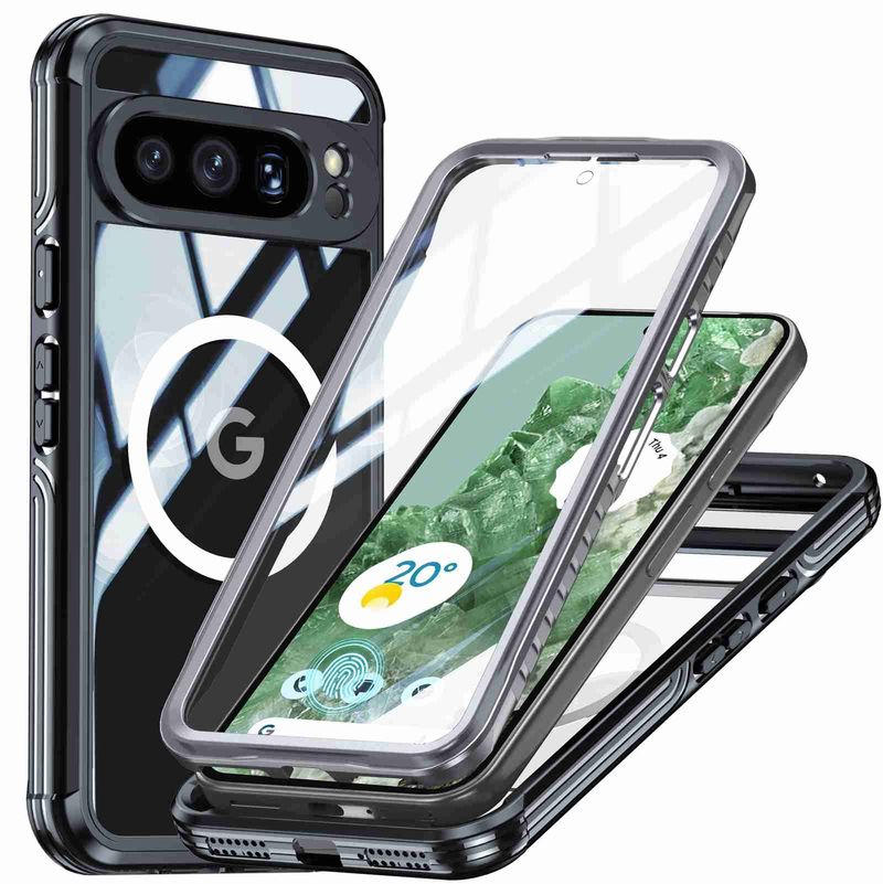 For Google Pixel 9 Pro XL RedPepper Transparent IP65 Life Waterproof Phone Case(Black)_voghion.com