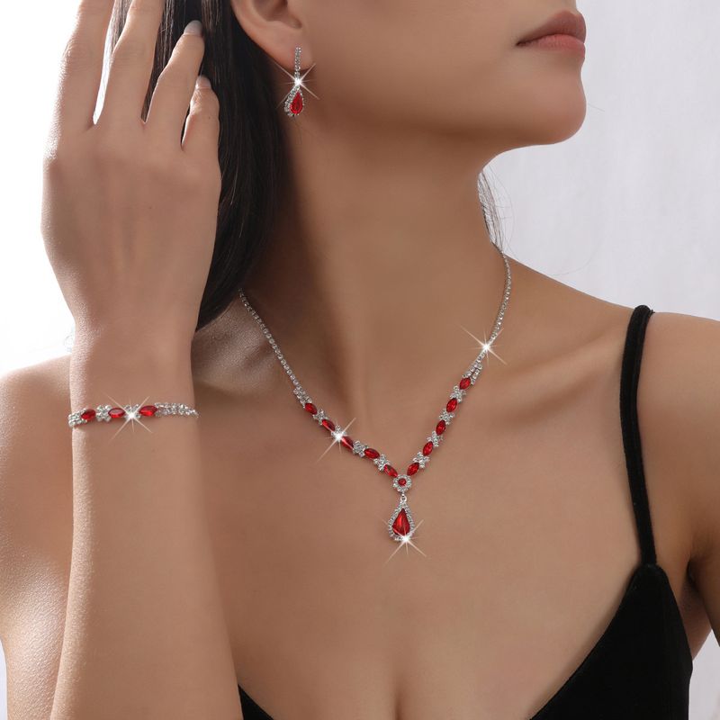 2024 Season New Fashion Multicolor Crystal Full Diamond Necklace Earrings Bracelet Set Bridal Wedding_voghion.com