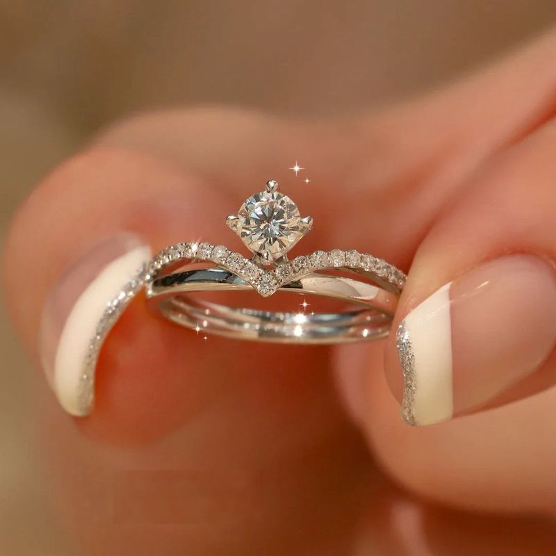 Sterling silver moissanite ring female princess crown 50 points Korean version female four claw simulation diamond ring live closed_voghion.com