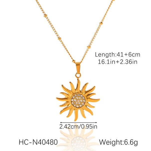 Collana/orecchini con ciondolo a forma di sole in acciaio inossidabile da 1/3 pezzi per donna, accessori per gioielli estivi con strass placcati in oro 18 carati_voghion.com