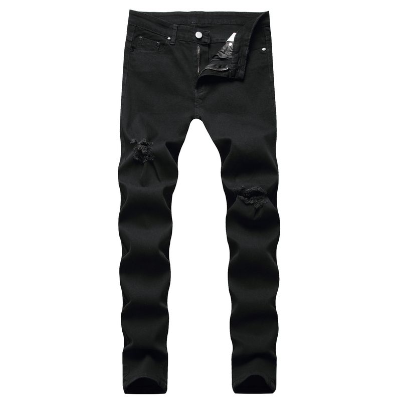 2020 Nouveaux jeans pour hommes du commerce extérieur européen et américain Coupe ajustée, jambe droite, trous multiples, moto décontractée, pantalons pour hommes mendiants_voghion.com
