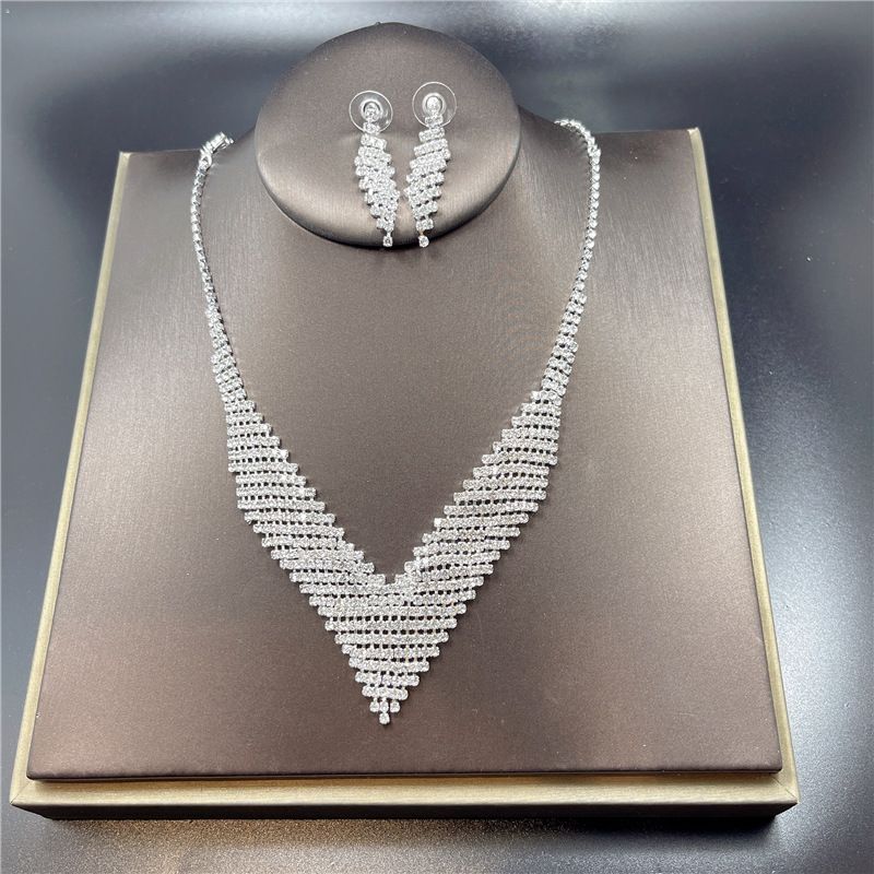 Ins internet celebrity same style super sparkling rhinestone necklace set, bride wedding necklace, earring jewelry set_voghion.com