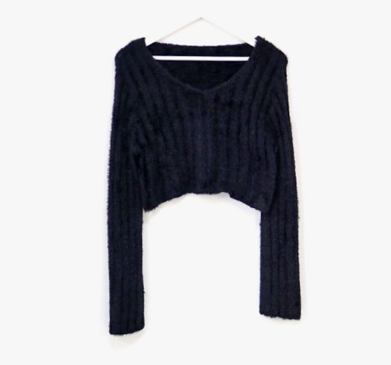 Gentle mohair women's pullover 2024 new loose lazy style short V-neck knitted sweater top for women_voghion.com