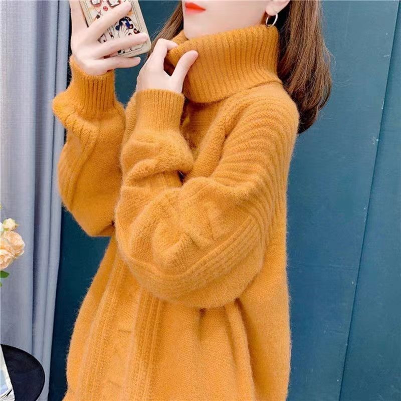 Dicker hoher Kragen für Damen 2023 Neue Kollektion Herbst Winter Lockerer und vielseitiger Strickpullover im Lazy-Style_voghion.com