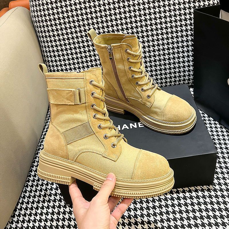 British Style Lace-up Breathable Thin Round Toe Side Zipper Summer Martin Boots For Women 2022 Autumn_voghion.com