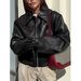 Oversized Biker-Style Faux Leather Jacket For Women - Long Sleeve Loose Fit Coat (Burgundy/Brown/Black/Olive Green)_voghion.com