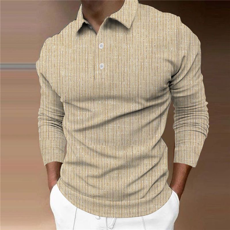 Herren-Poloshirt, 3D-Buchstabe K bedruckt, Reversknopf, langärmelig, schmales T-Shirt, atmungsaktiv, lässiges Oberteil_voghion.com