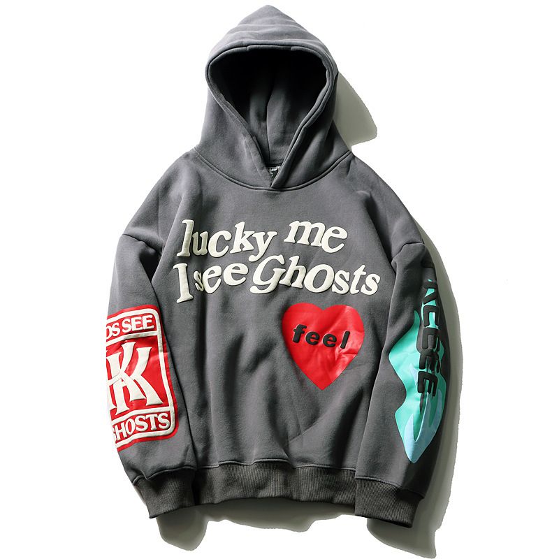Men's clothing foam love graffiti plus velvet casual hooded sweatshirt hoodie_voghion.com