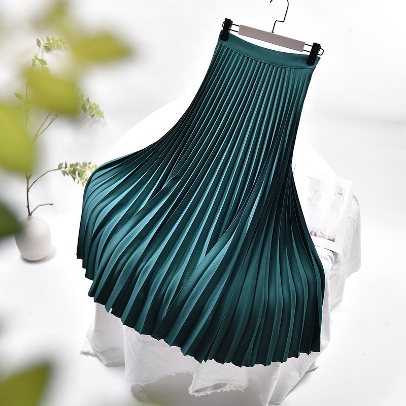 Women's Clothing Chic temperament slim plus size pleated skirt autumn and winter new high waist A line skirt women's medium and long_voghion.com