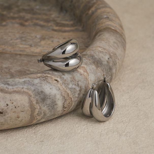 Real Gold Electroplated Titanium Steel Vintage Retro Versatile Double Layer U Shaped Earrings_voghion.com