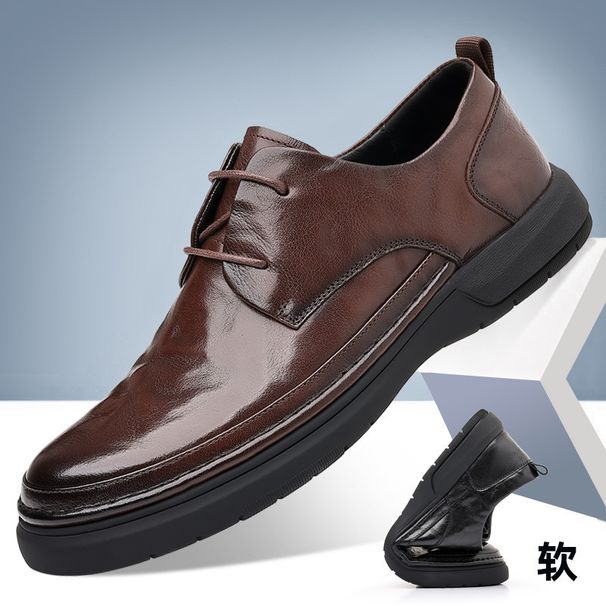 Internet Celebrity Loafers Men's Casual Business British Style Lace-up Small Leather Trendy Driving Shoes_voghion.com