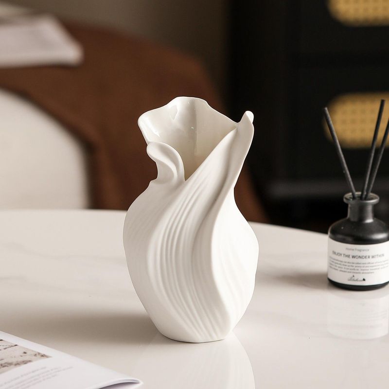 Vază ceramică creativă nordică rotativă, ornament estetic avansat pentru sufragerie, intrare, masă de sufragerie, flori uscate_voghion.com