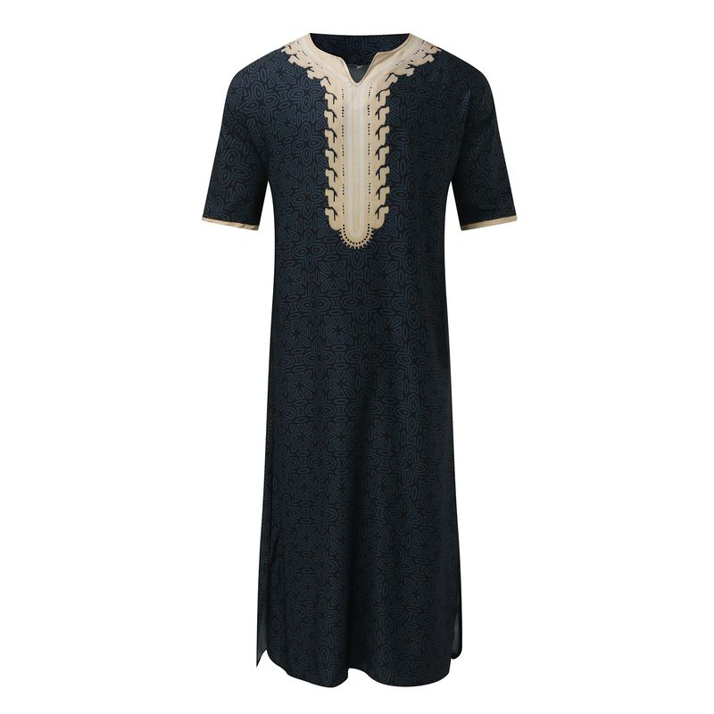 Roupas masculinas manga média macacão étnico solto comércio exterior com decote em v impresso manto muçulmano_voghion.com
