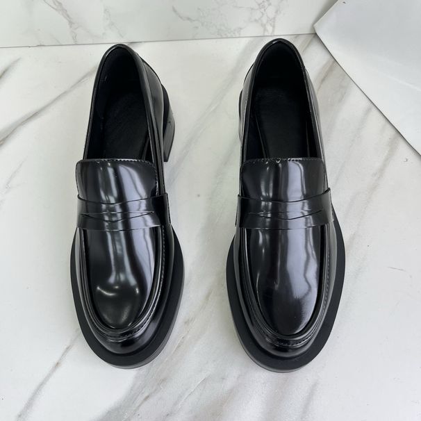 S*W Unlabeled Square Toe Patent Leather Oxford Thick Sole Slip-On Loafers Fashion Single Shoes For Women_voghion.com
