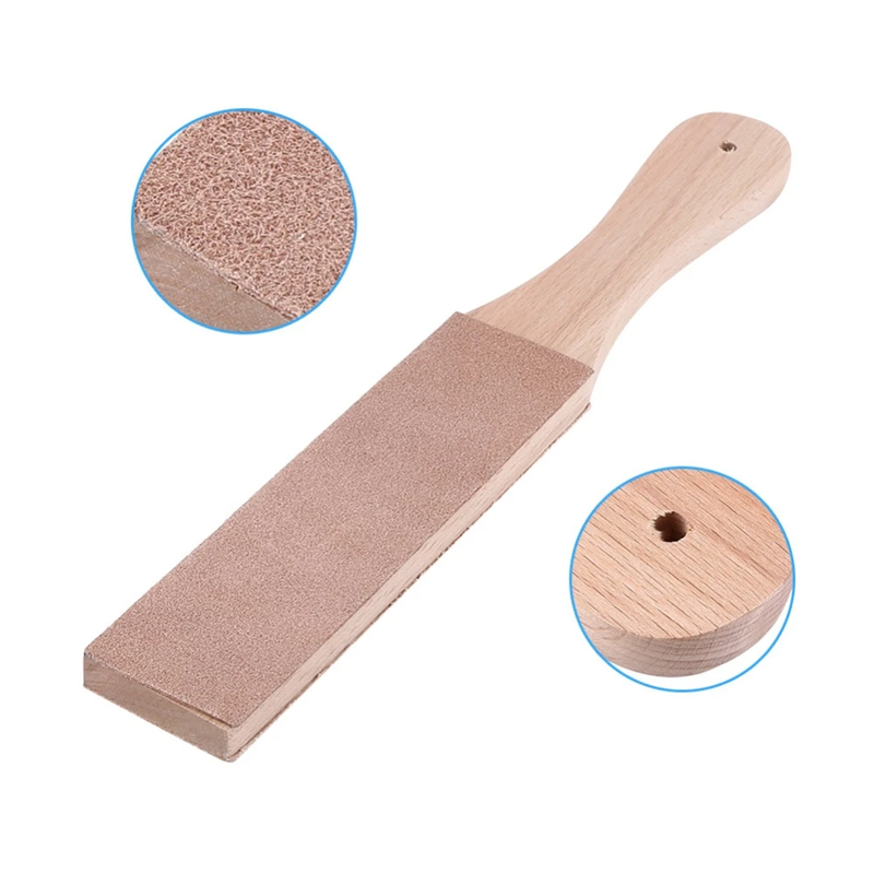 New Wooden Handle Leather Sharpening Strop Handmade Razor Polishing Board For Razor Knives Double Sided Home Sharpening Tool_voghion.com
