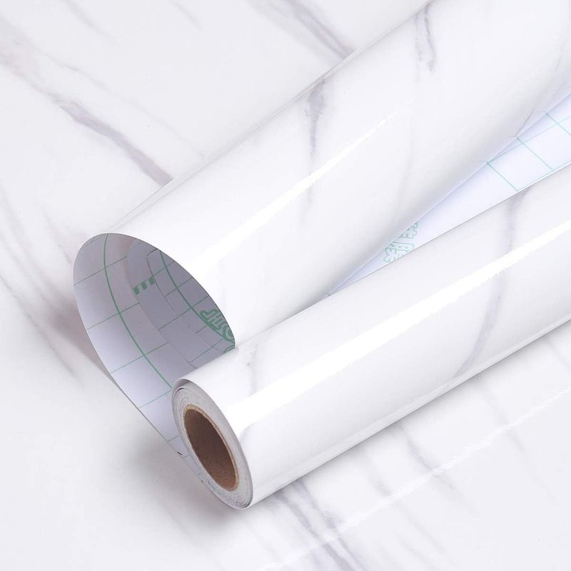 Autocollant de papier peint imperméable en marbre pour comptoir de cuisine et armoire blanche_voghion.com